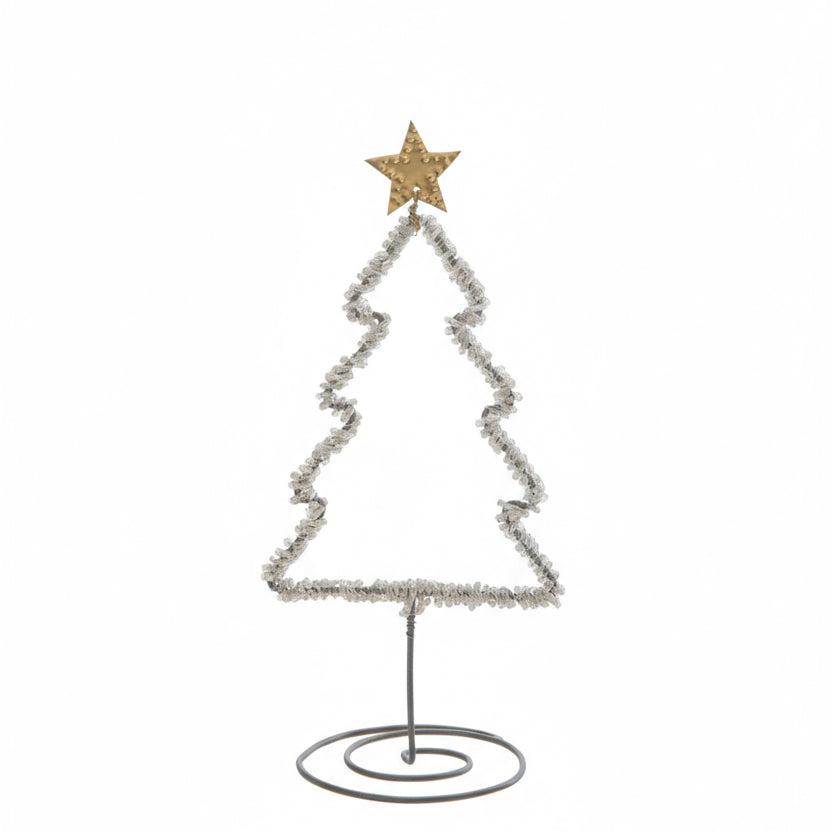 Decorative Christmas tree with a gold star on a white background
