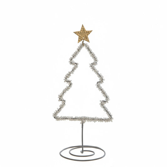 Decorative Christmas tree with a gold star on a white background